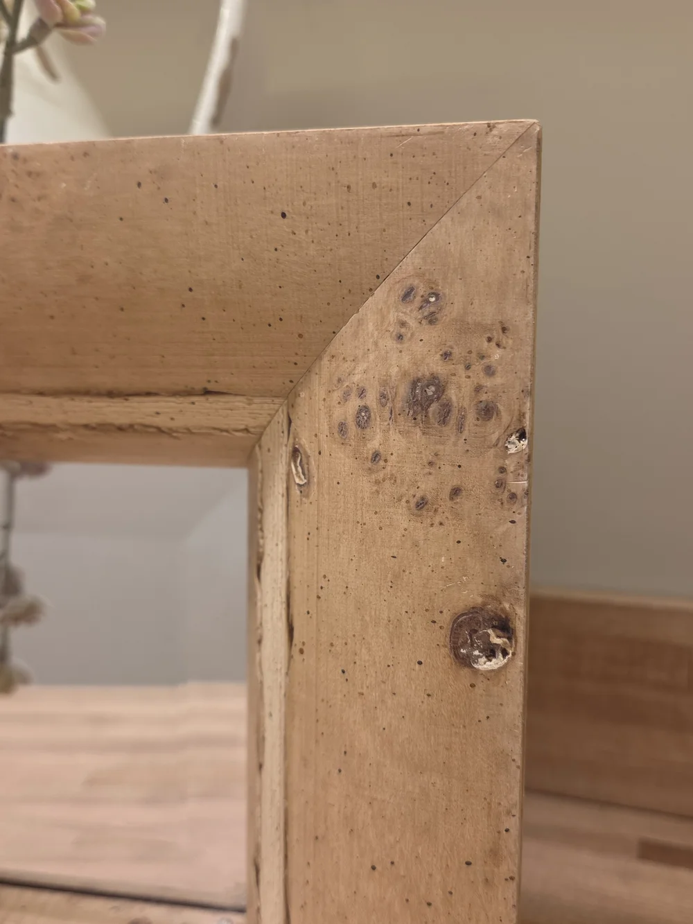 Pottery Barn Rustic Wood Square Mirror in Natural Wood Tone Burled Wood